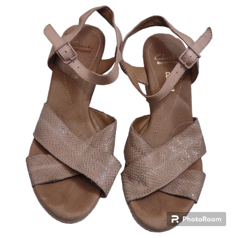 Clarks Collection Beige Wedge Heel Sandals